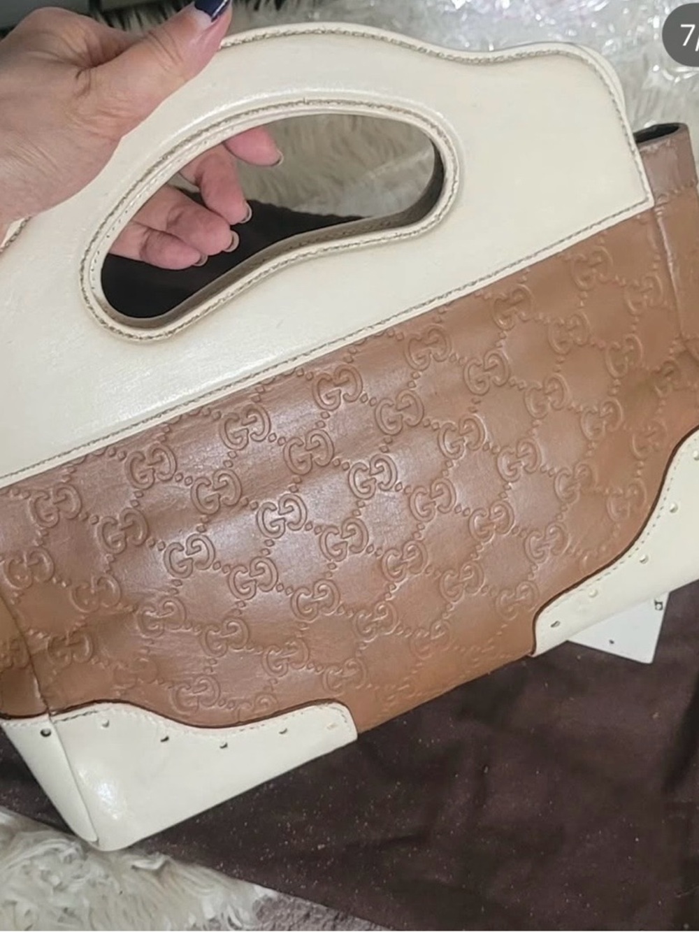 Gucci Beige and Tan Leather Top-Handle Bag